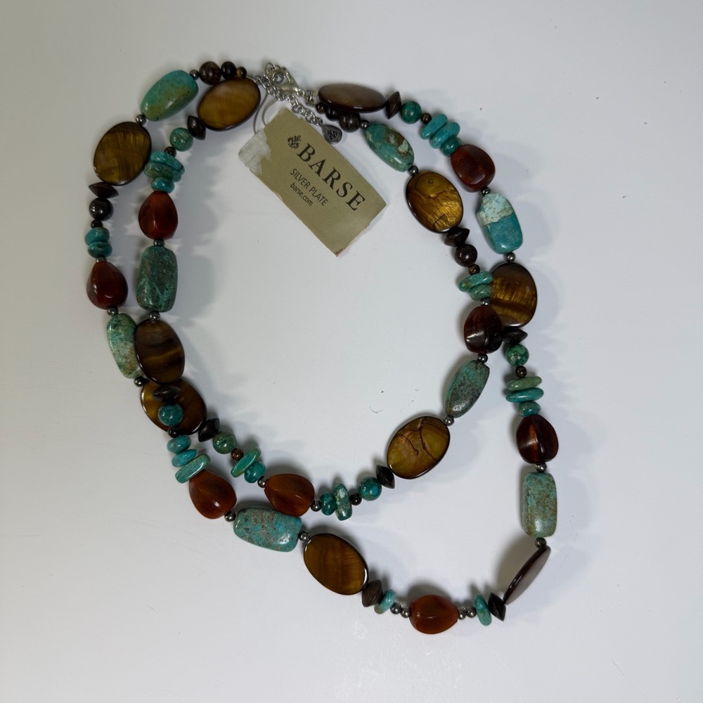 Studio Barse Two Strand Silver Plated Genuine Turquoise and Amber Necklace NWT